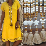 Boho Linen Dress Tassel Sweater Chain Necklace