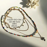 Bohemian Layered Bead Necklace Metal Chain