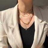 Bohemian Layered Bead Necklace Metal Chain