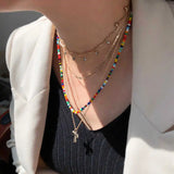 Bohemian Layered Bead Necklace Metal Chain