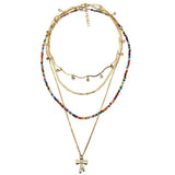 Bohemian Layered Bead Necklace Metal Chain
