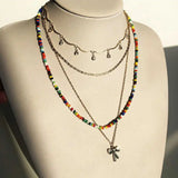 Bohemian Layered Bead Necklace Metal Chain