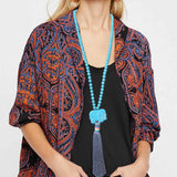 Bohemian Turquoise Tassel Necklace for Women's Sweater