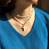 Bohemian Seed Beads Layer Necklace Women's Colorful Beaded Neck Cross Pendant