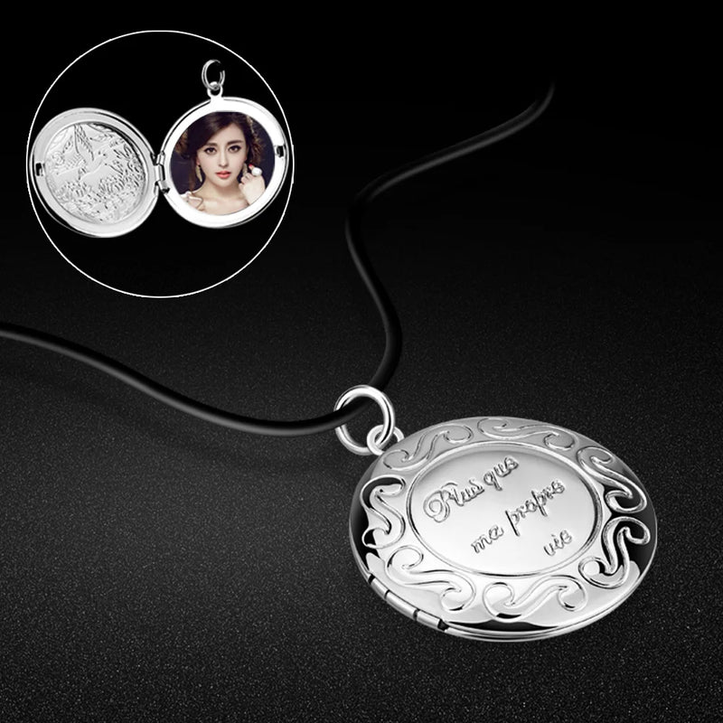 Bohemian Women's 925 Silver Round Photo Box Pendant Necklace