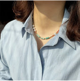 Boho Pearl Agate Green Stone Necklace