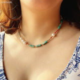 Boho Pearl Agate Green Stone Necklace
