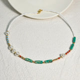 Boho Pearl Agate Green Stone Necklace