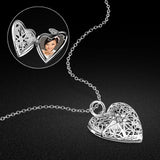 Bohemian 925 Silver Heart Necklace Photo Pendant Chain Jewelry