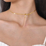 Bohemina Sideways Bow Choker Necklace Women, 2mm Thin Snake Chain