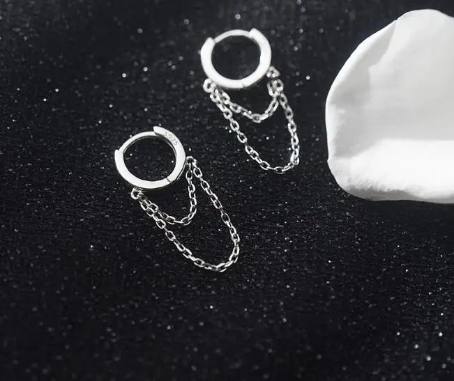 Bohi Sterling Silver Tassel Hoop Huggie Earrings