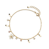 Bohi Real. 925 Silver Shell Flower Pink Crystal Leaf CZ Chain Bracelet
