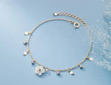 Bohi Real. 925 Silver Shell Flower Pink Crystal Leaf CZ Chain Bracelet