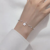 Bohi Real. 925 Silver Shell Flower Pink Crystal Leaf CZ Chain Bracelet