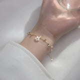 Bohi Real. 925 Silver Shell Flower Pink Crystal Leaf CZ Chain Bracelet
