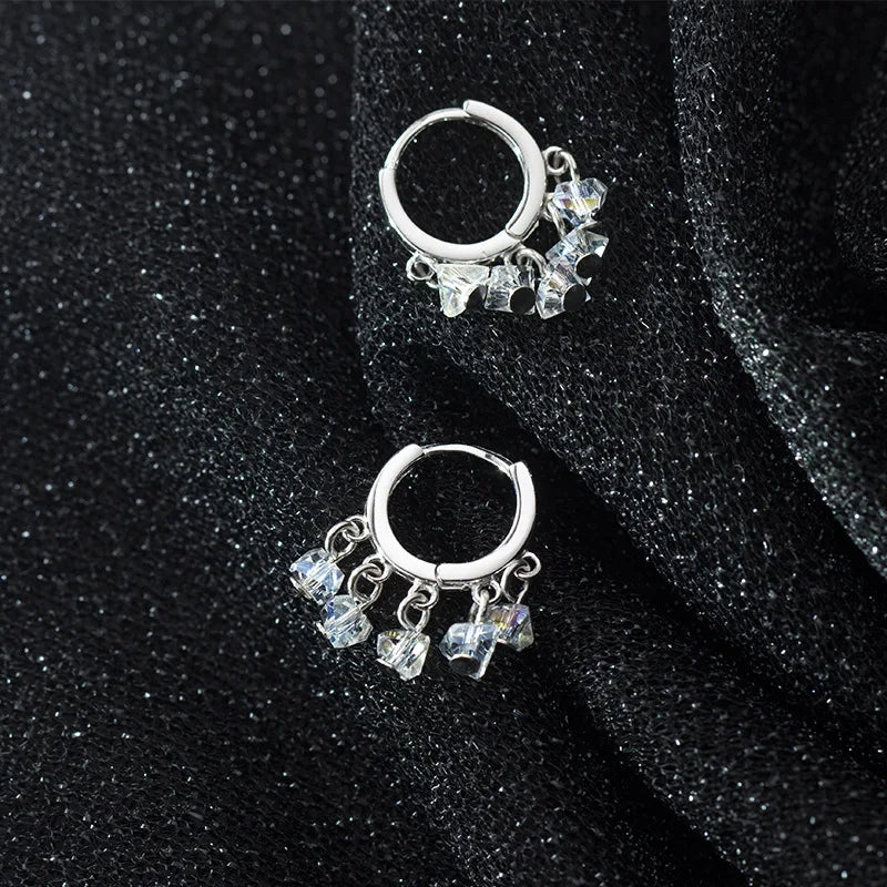 Real. 925 Sterling Silver Clear Quartz Hoop Earrings
