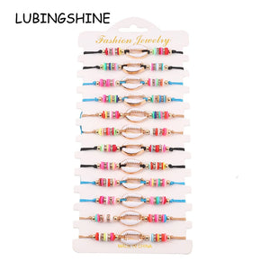 Boho 12pcs Shell Polymer Clay Charms Bracelets Adjustable Rope Chain Anklets