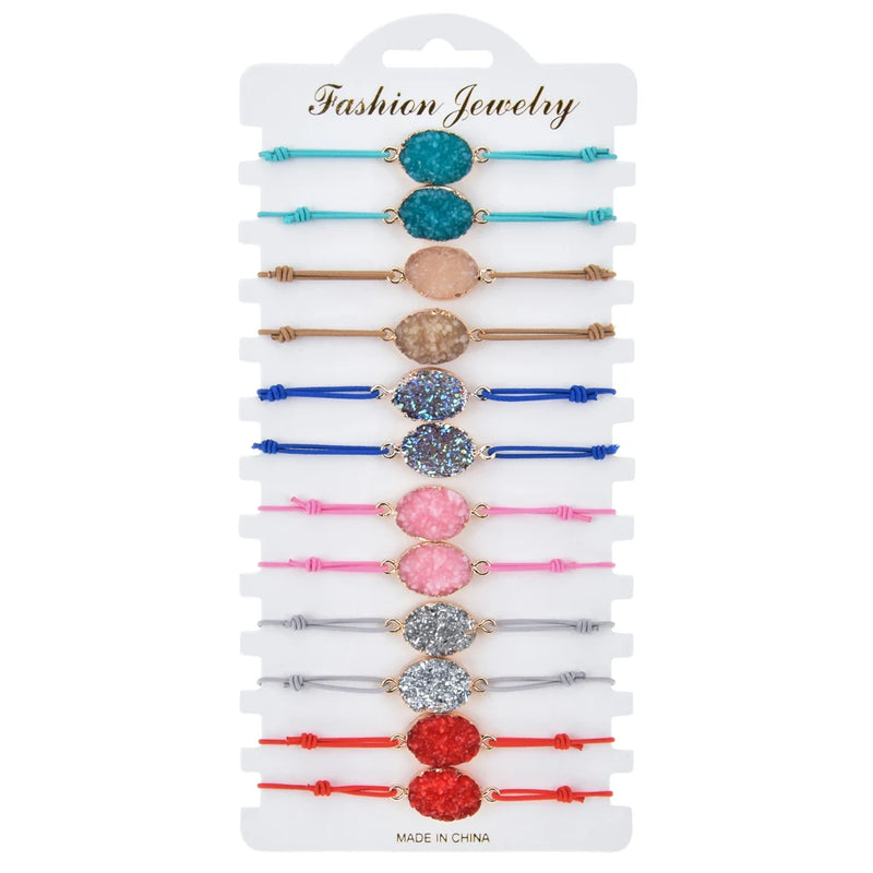 12pcs Boho Elastic Druzy Charms Bracelet for Women, Girls & Kids