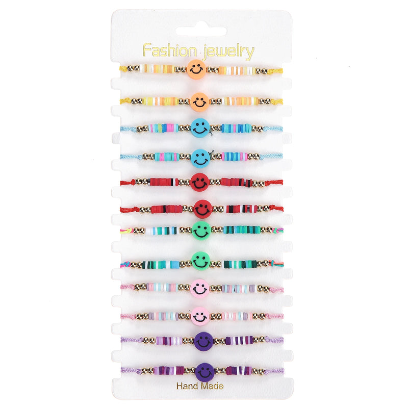 Colorful Soft Clay Smile Face Beads Bracelet Acrylic Adjustable Bangle Anklet