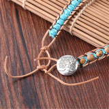 Boho Crystal Cluster Slice Charm Bracelet Multi-layer Wrap Leather