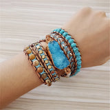 Boho Crystal Cluster Slice Charm Bracelet Multi-layer Wrap Leather