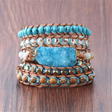 Boho Crystal Cluster Slice Charm Bracelet Multi-layer Wrap Leather