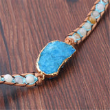 Boho Crystal Cluster Slice Charm Bracelet Multi-layer Wrap Leather