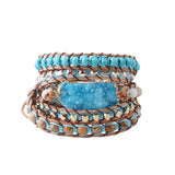 Boho Crystal Cluster Slice Charm Bracelet Multi-layer Wrap Leather