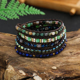 Boho 5 Wrap Leather Lapis Lazuli Bracelet