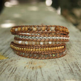 Boho 5 Wraps Natural Picture Jasper Shell Beads Bracelet