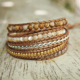 Boho 5 Wraps Natural Picture Jasper Shell Beads Bracelet