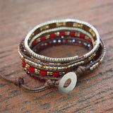 Boho Wrap Bracelet with Natural Crystal & Red Stone Beads