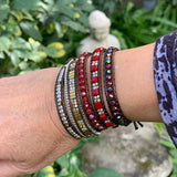 Boho Wrap Bracelet with Natural Crystal & Red Stone Beads