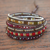 Boho Wrap Bracelet with Natural Crystal & Red Stone Beads