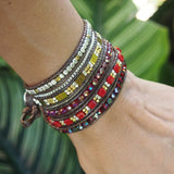 Boho Wrap Bracelet with Natural Crystal & Red Stone Beads