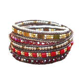 Boho Wrap Bracelet with Natural Crystal & Red Stone Beads