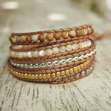 Boho Picture Stone Wrap Bracelet with Stainless Steel Chains