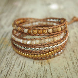 Boho Picture Stone Wrap Bracelet with Stainless Steel Chains