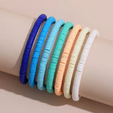 Boho 6MM Polymer Clay Heishi Beads Stretch Bracelet Multicolor 6pcs