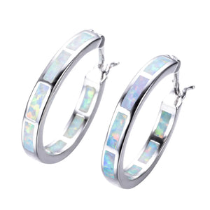 Boho 925 Silver Fire Opal Earring Hoop Women Jewelry