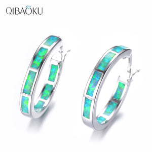 Boho 925 Silver Fire Opal Earring Hoop Women Jewelry
