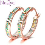 Boho 925 Silver Fire Opal Earring Hoop Fine Jewelry