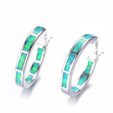 Boho 925 Silver Fire Opal Earring Hoop Fine Jewelry