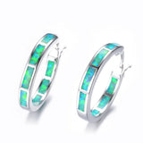 Boho 925 Silver Fire Opal Earring Hoop Fine Jewelry