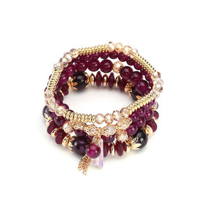 Boho Beaded Charm Multilayer Crystal Bracelet Tassel Pendant Wrap