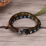 Boho Beaded Leather Bracelet Mix Natural Stones Wrap Bracelet