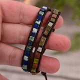 Boho Beaded Leather Bracelet Mix Natural Stones Wrap Bracelet