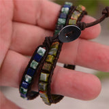 Boho Beaded Leather Bracelet Mix Natural Stones Wrap Bracelet