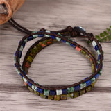 Boho Beaded Leather Bracelet Mix Natural Stones Wrap Bracelet