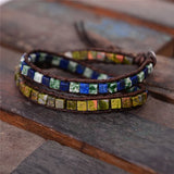 Boho Beaded Leather Bracelet Mix Natural Stones Wrap Bracelet